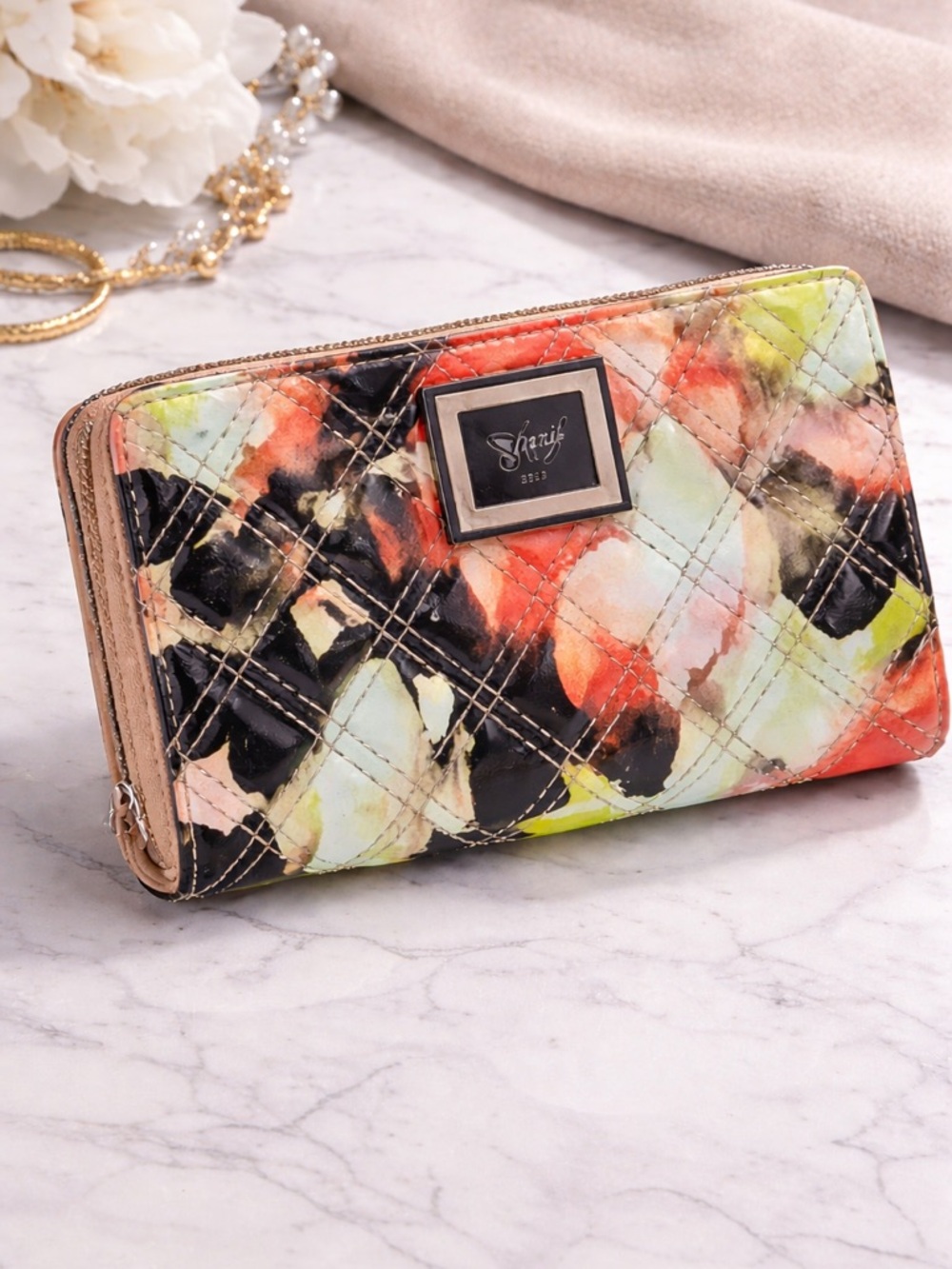 Sharif Multicolor Organizer Wallet Zip Around Floral Print Statement Wallet